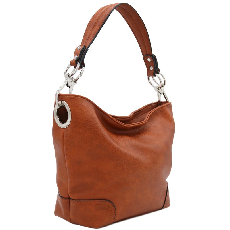 Alyssa Hobo Shoulder Bag with Big Snap Hook Hardware (Camel) - Image 1
